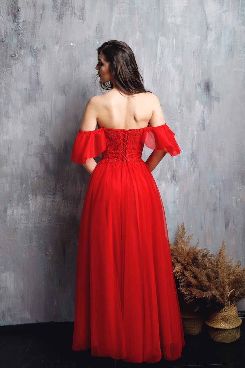 Evening Dress Passion Carmen. Red Tulle Wedding Guest dress. Etsy