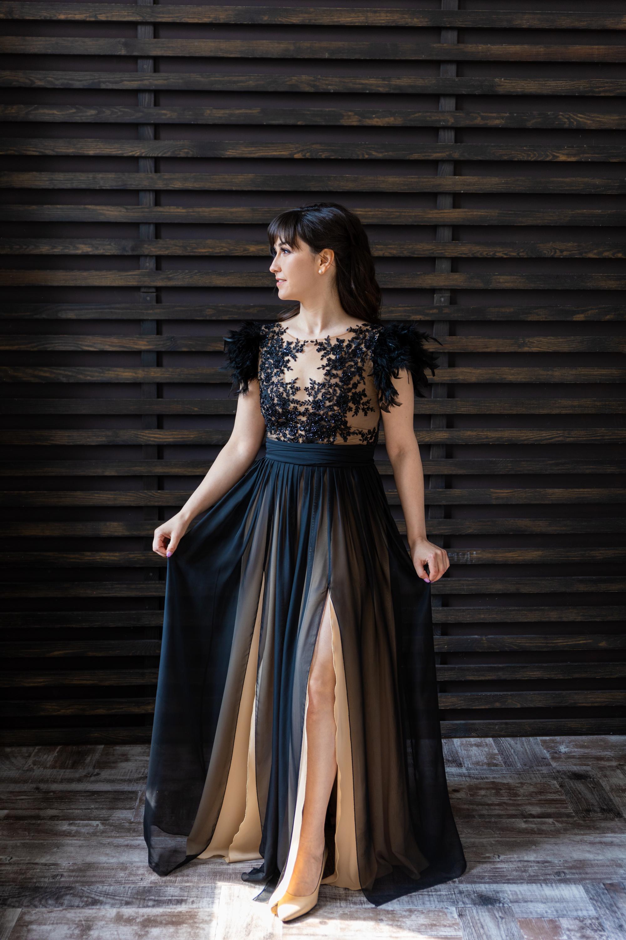 Gothic Prom Black Gothic Prom Dress: Beaded Lace, Deep V, Feather Shoulders - Etsy