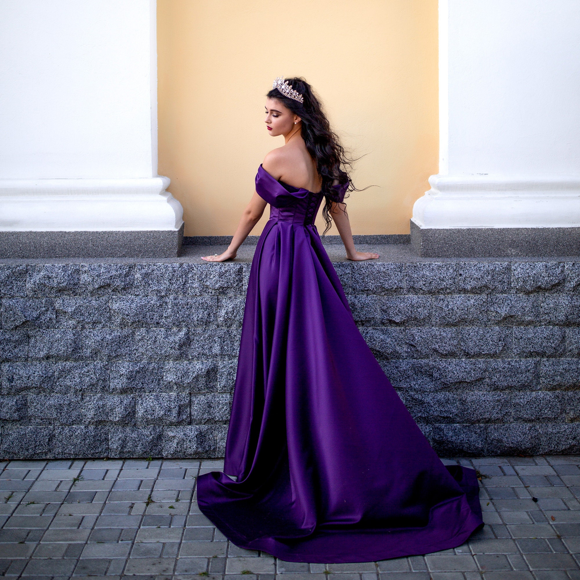 Asra Satin Flared Gown | Purple, Sleeveless, Satin, Scoop, Sleeveless |  Flared gown, Ladies gown, Gowns