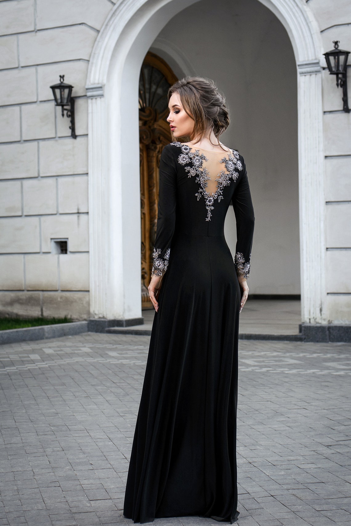 gothic flowy wedding guest  prom dress  long sleeves etsy