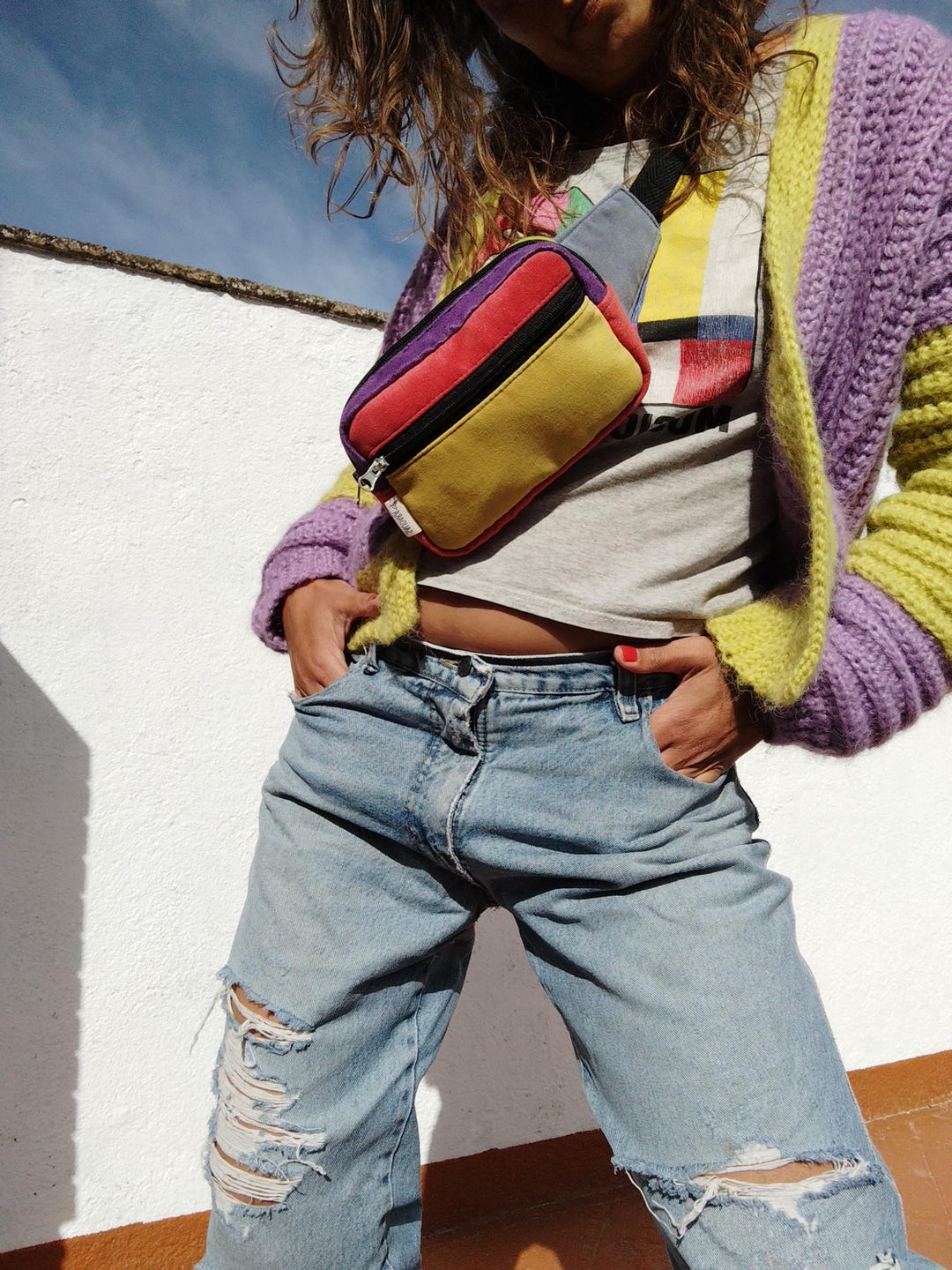 Someone Packing Color Blocks Colorama 1 Multicolor Fanny Pack, Color Block Waist Bag, Rectangular ...