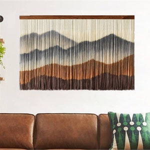 Mountain Macrame Wall Hanging, Dyed Mountain Art, Handmade Woven Wall Decor, Large Tapestry Decor,Bohemian Wall Art, Macrame Headboard