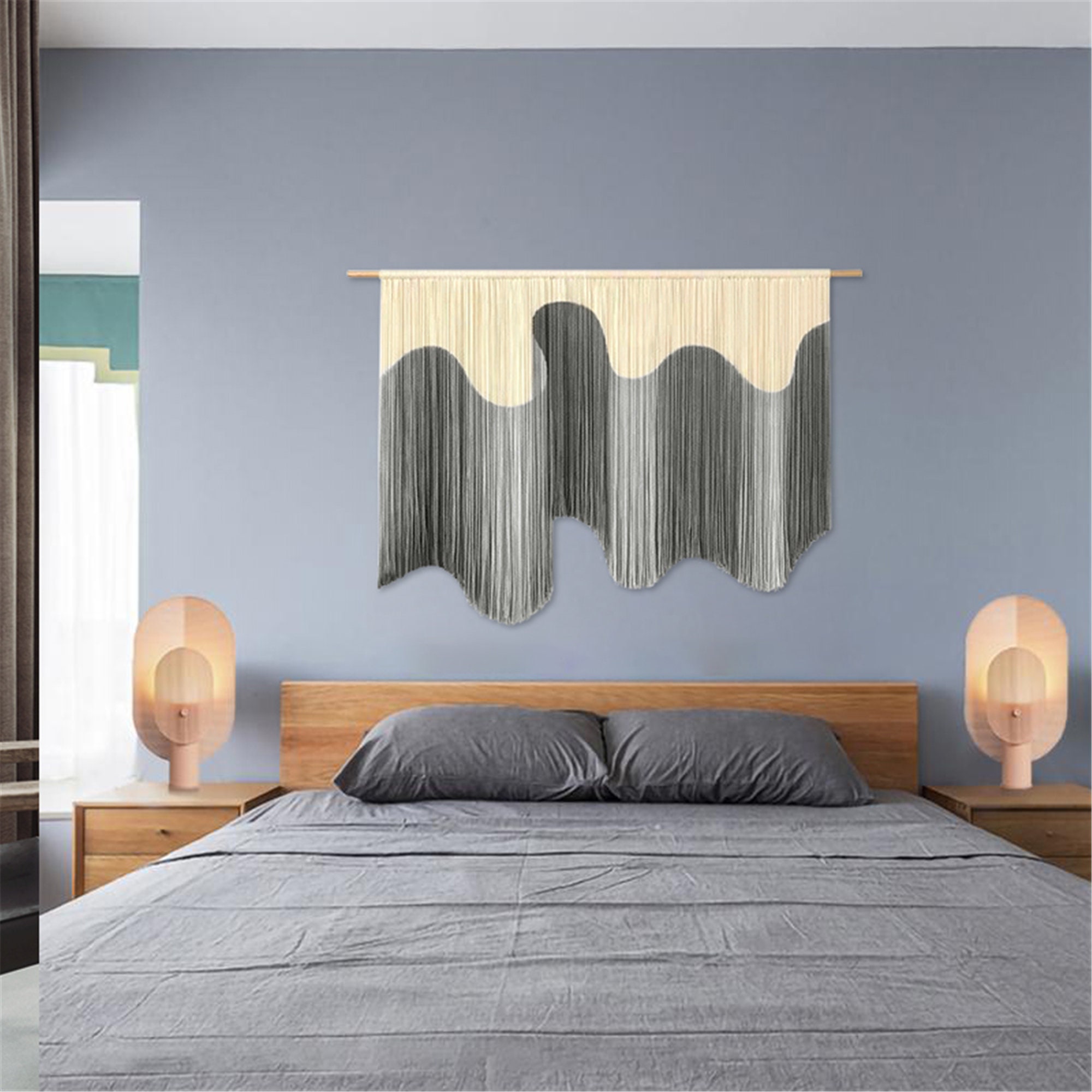 Large Grey Macrame Wall Hanging Dyed Gray Macrame Decor Boho Etsy