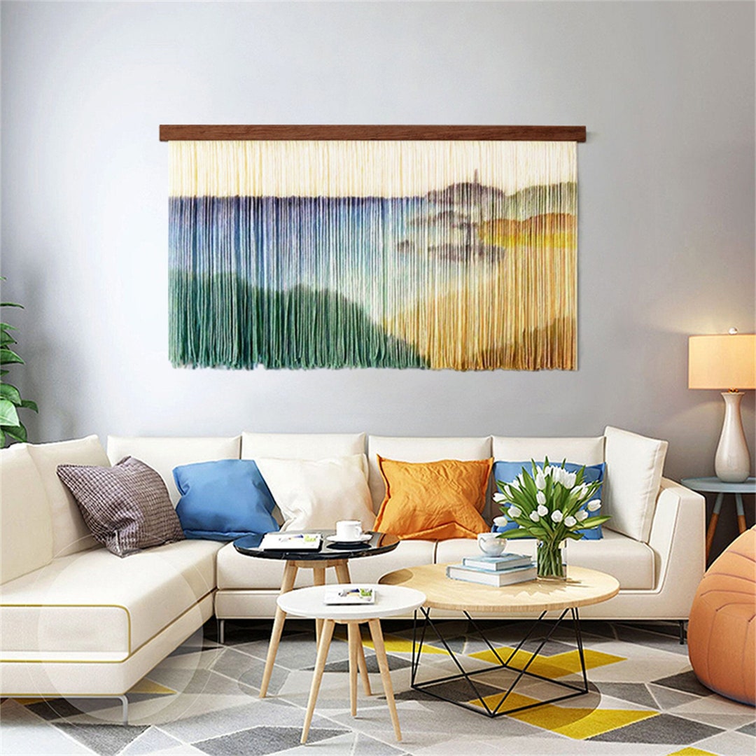 Seaside Landscape Large Macrame Wall Hanging, Beach Wall Decor, Dip Dye