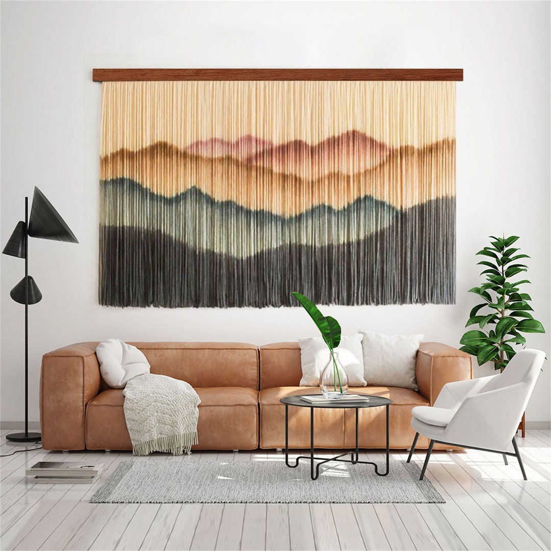 Mountains Dyed Macrame Wall Hanging, Mountains Fiber Wall Art, Handmade