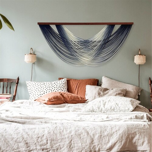 Large Grey Macrame Wall Hanging Dyed Gray Macrame Decor Boho Etsy