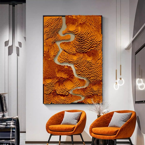 Modern Leather Wall Decor 3D Leather Wall Art Minimalist decoration Handmade  Abstract Hotel Living Room Home Decor-"Forest & River"