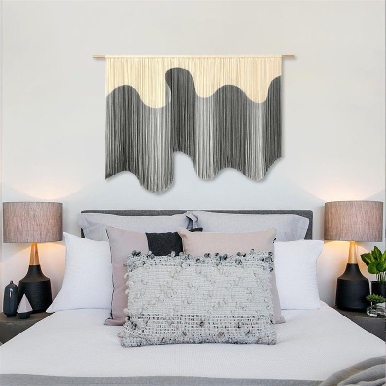 Large Grey Macrame Wall Hanging Dyed Gray Macrame Decor Boho Etsy