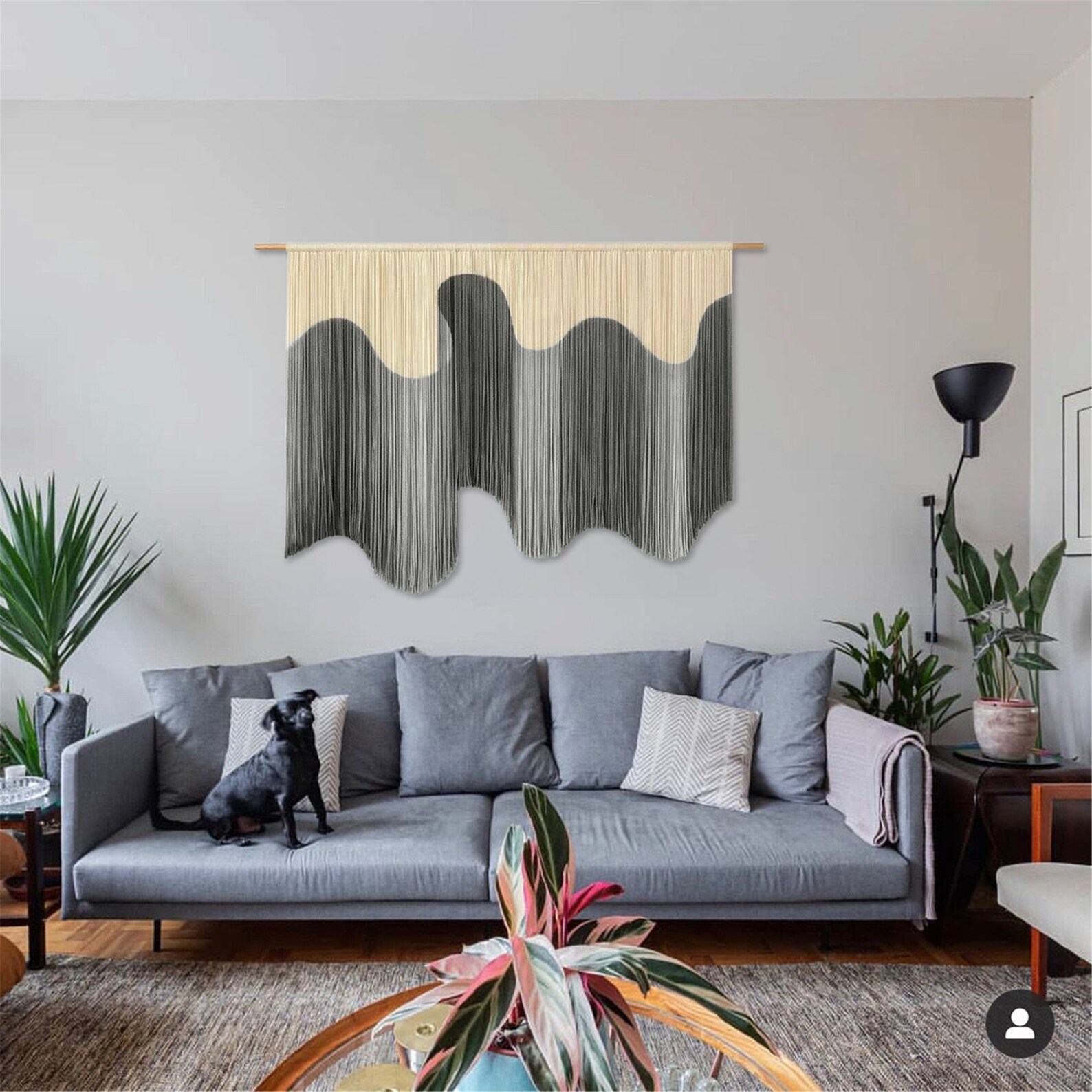 Large Grey Macrame Wall Hanging Dyed Gray Macrame Decor Boho Etsy