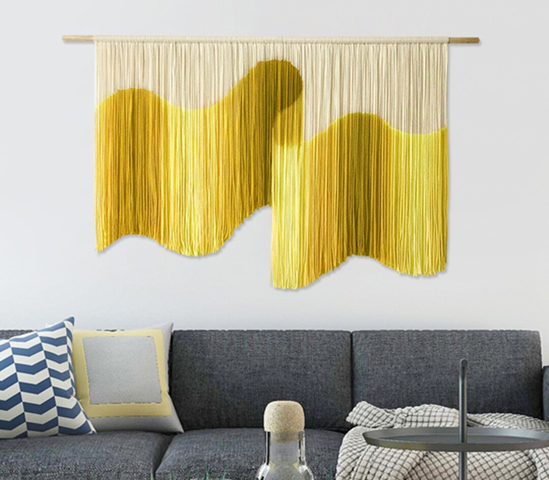 Large Macrame Wall Hanging Mustard Macrame Headboard Woven Etsy