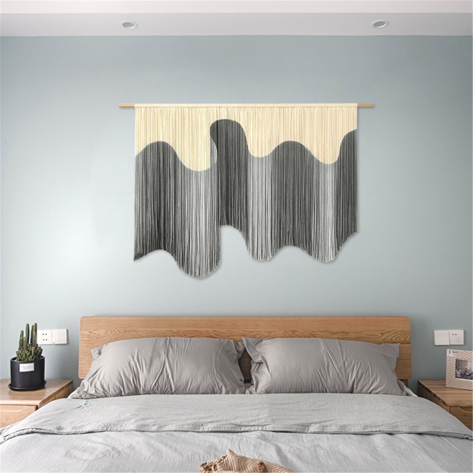 Large Grey Macrame Wall Hanging Dyed Gray Macrame Decor Boho Etsy