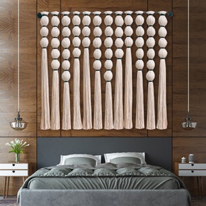 Grote moderne minimalistische wand decor, Macrame muur opknoping, perfecte mix van textuur, natuurlijke materialen vezels, geweven hoofdeinde, tapijt kunst XL:120cm W x 110cm H