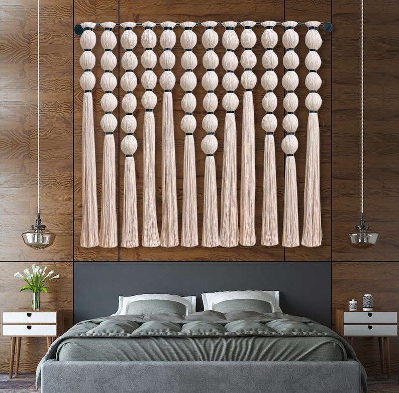 Grote moderne minimalistische wand decor, Macrame muur opknoping, perfecte mix van textuur, natuurlijke materialen vezels, geweven hoofdeinde, tapijt kunst XL:120cm W x 110cm H