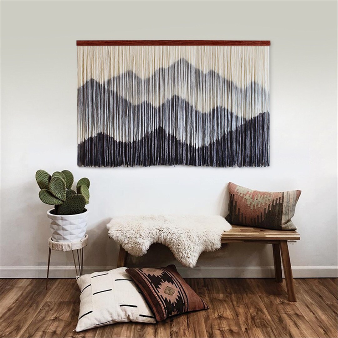 Mountain Macrame Wall Hanging, Dyed Macrame Art, Handmade Woven Wall
