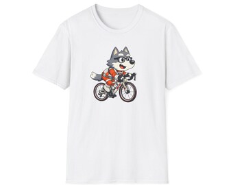 Cycling Husky Dog T-Shirt | Cute Bicycle Cartoon, Sports Illustration
