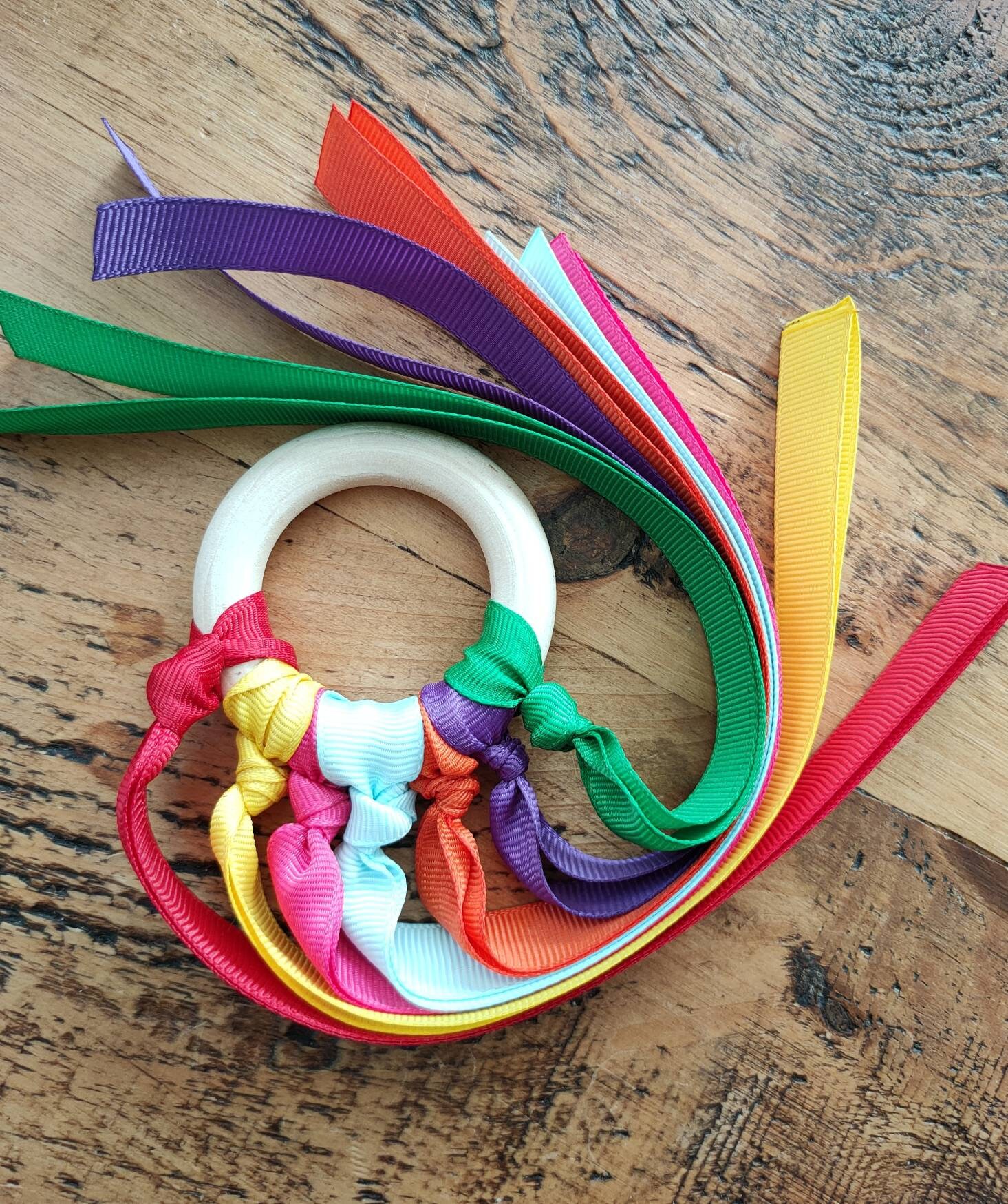 Montessori Baby Wooden Hand Kite/ Ribbon Ring. Rainbow sensory Etsy