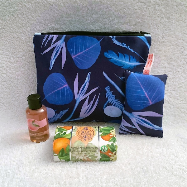 Handmade floral make up bag;  floral toiletries or cosmetics bag with scented lavender bag gift set; floral cosmetics pouch