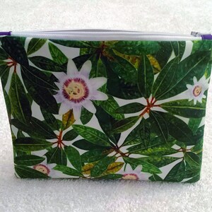 Handmade botanical make up bag or pencil case, passion flowers toiletries bag, boho design zipper pouch, exclusive botanical cosmetics bag