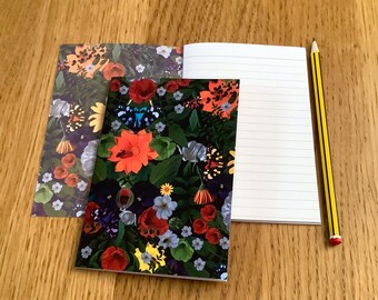 A6 fotografisches Blumenmuster Notizbuch; Notizbuch mit lebendigem Blumenmuster auf Covern; umweltfreundliches Recyclingpapier; 48 linierte Seiten