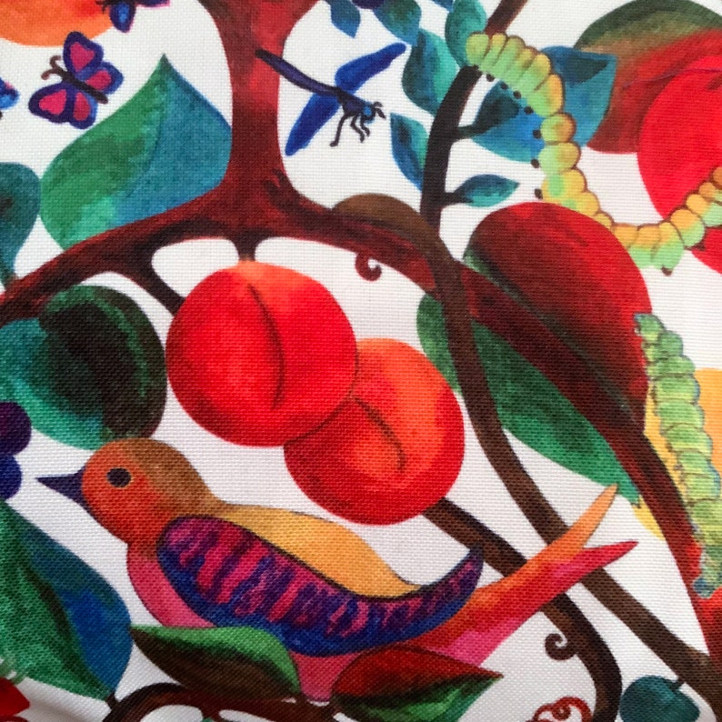 Fruits and birds cushion, poly canvas and cotton floral cushion, designer boho cushion, orchard fruits cushion image 8