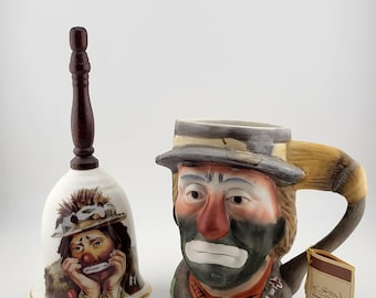 Vintage Emmett Kelly Jr. Kolekcjonerski kubek i kolekcjonerski dzwonek Flambro Collection-Prezent dla niej-Prezent na Dzień Matki-Prezent dla niego-Prezent na Dzień Ojca