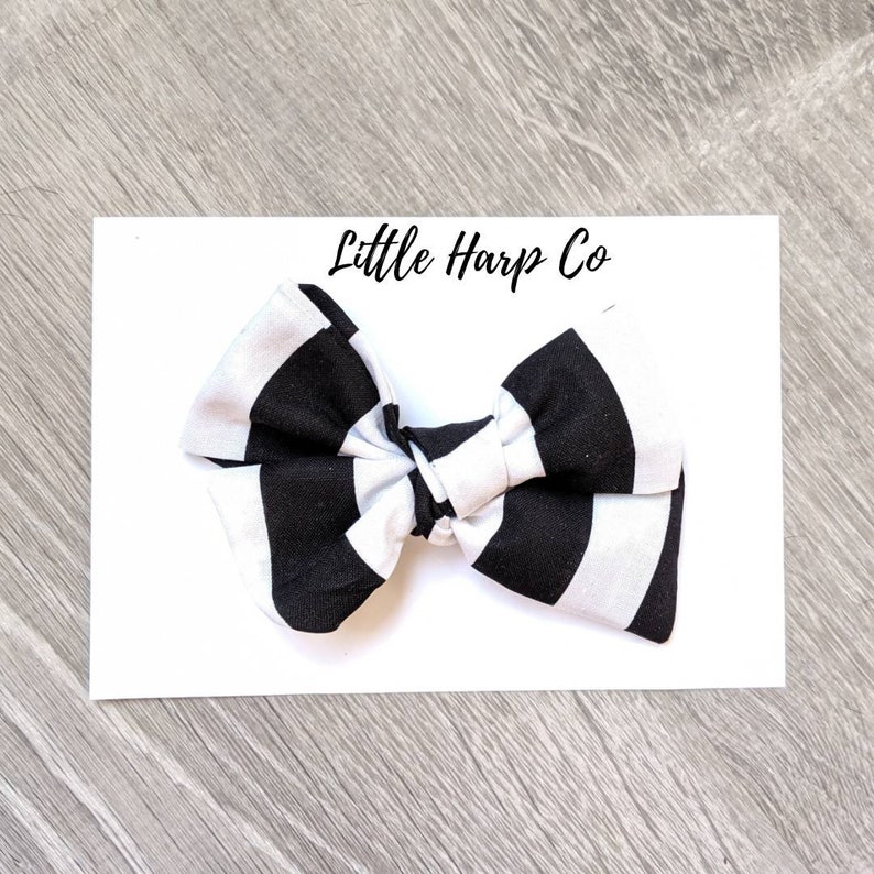 Striped Hair Bow Hand Tied Bow Black And White Stripes Boow Etsy