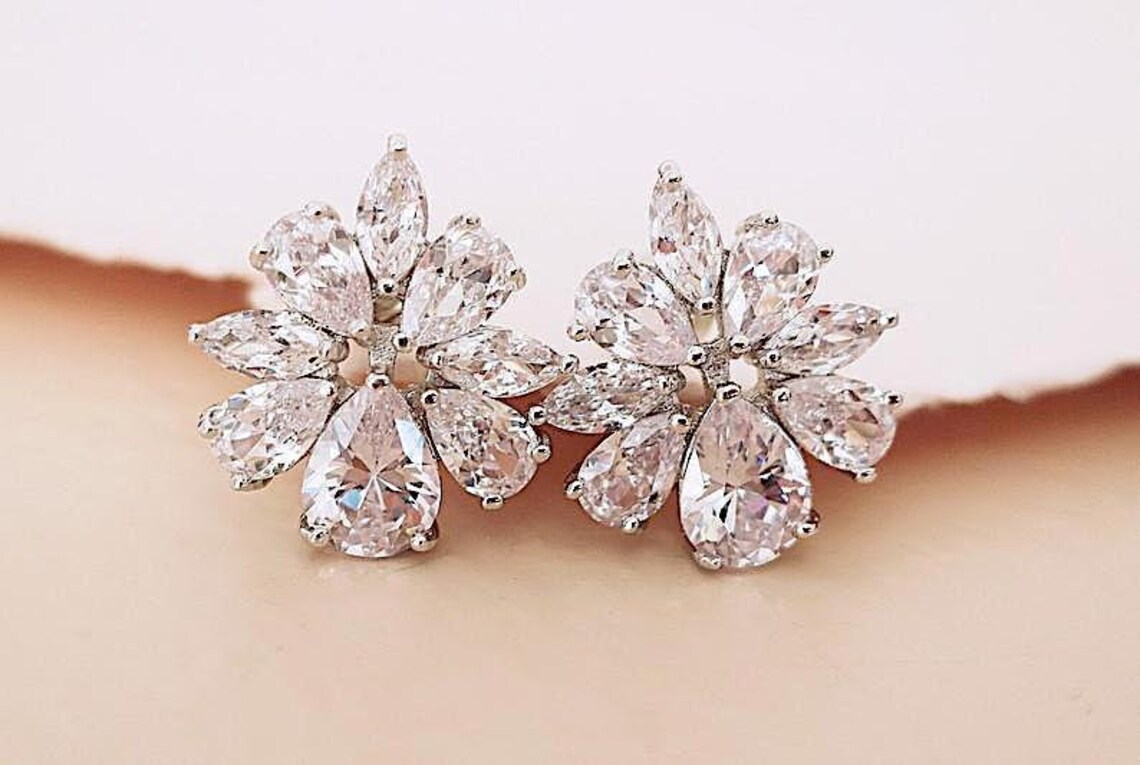 2.20 Ct Pear & Marquise Cut Diamond Stud Earrings 14K White Etsy