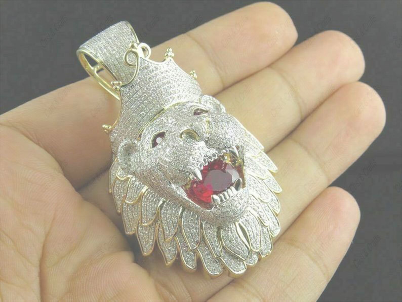 3 Ct Round Red Ruby & Diamond Men's Lion King Pendant 14k Etsy