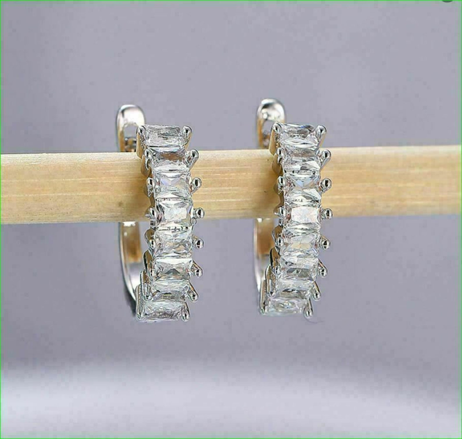 2Ct Baguette Cut VVS1/D Diamond Huggie Hoop Earrings 14K White Etsy