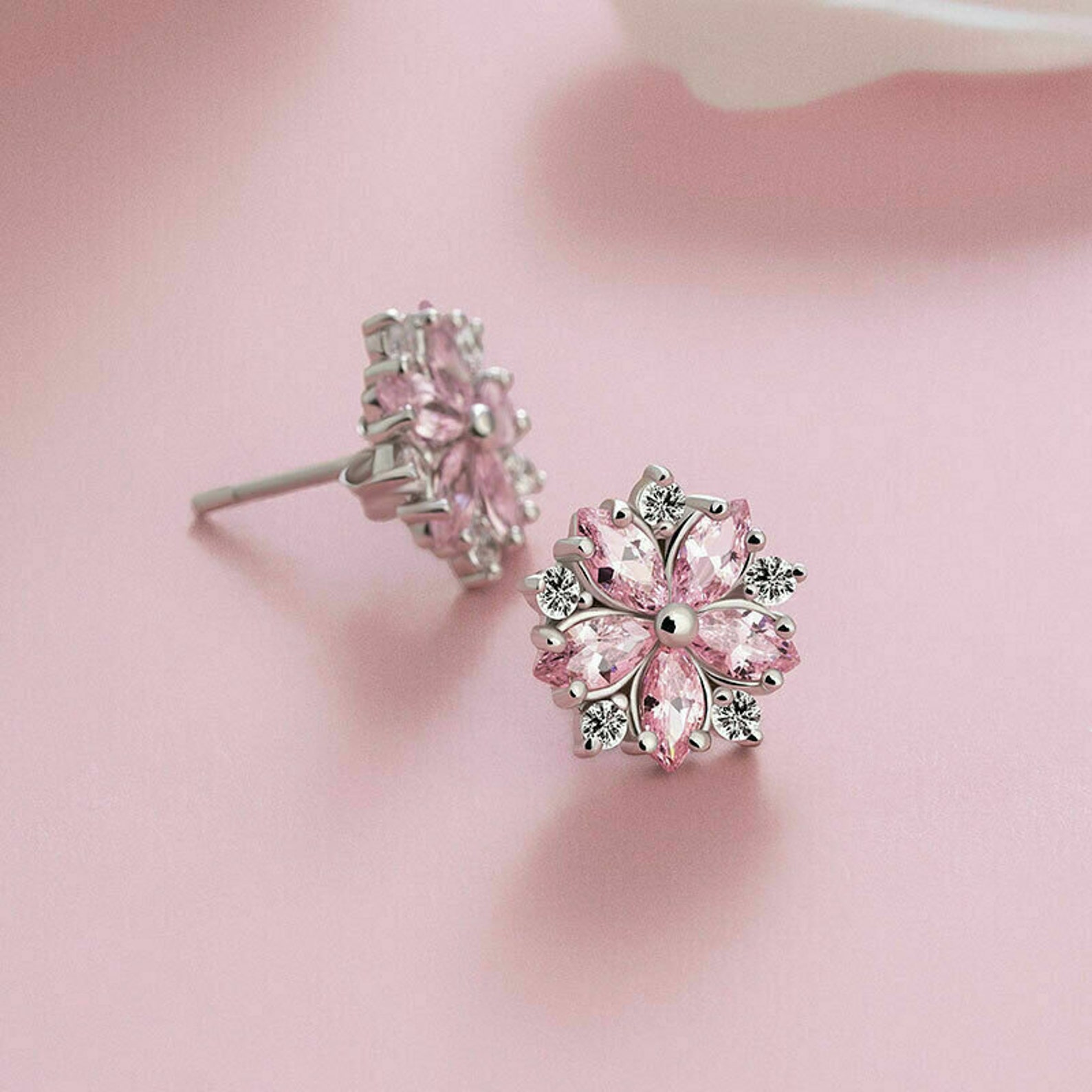 3Ct Marquise-Cut VVS1 Pink Diamond Flower Shape Stud Earrings | Etsy