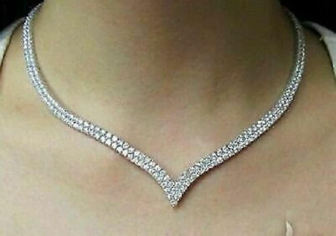 15Ct Round Cut Diamond V Shaped Women's 16 Necklace Etsy