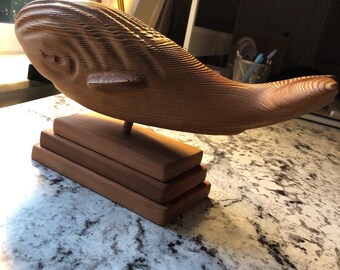 手彫りの木製クジラの置物彫刻 精子 ブルー ザトウクジラ ひれ 家族