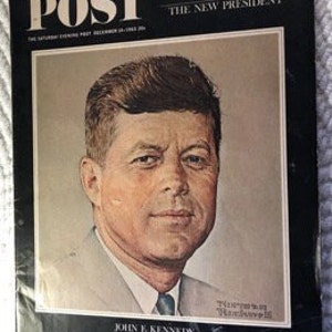 May include: A vintage magazine cover featuring a color portrait of John F. Kennedy, the 35th President of the United States. The cover reads "POST" in large letters and "IN MEMORIAM" in smaller letters. The text "A senseless tragedy" is also included. The cover is dated "November 25, 1963".