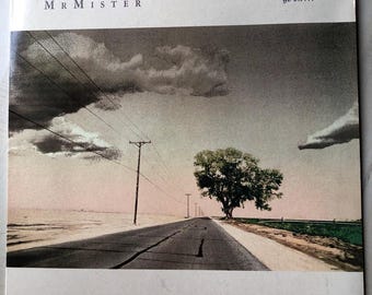 May include: A vintage vinyl record album cover featuring a black and white photograph of a long, straight road leading to a lone tree in a desert landscape. The album title "MR. MISTER" is printed in black at the top left corner and "go on..." is printed in black at the top right corner.