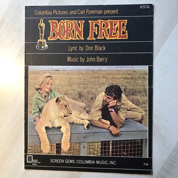 Clean and Unmarked "Born Free" Vocal/Piano/Guitar Sheet Music from Columbia Pictures "Born Free;" By Screen Gems—Columbia Music, Inc.