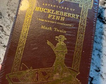 Brand New Condition "Huckelberry Finn by Mark Twain" 1990s Leather Bound Hardcover in Plastic