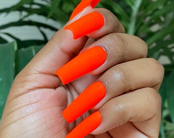 pics Square Bright Orange Acrylic Nails neon orange nails etsy