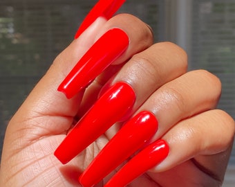 Long Red Nails Etsy