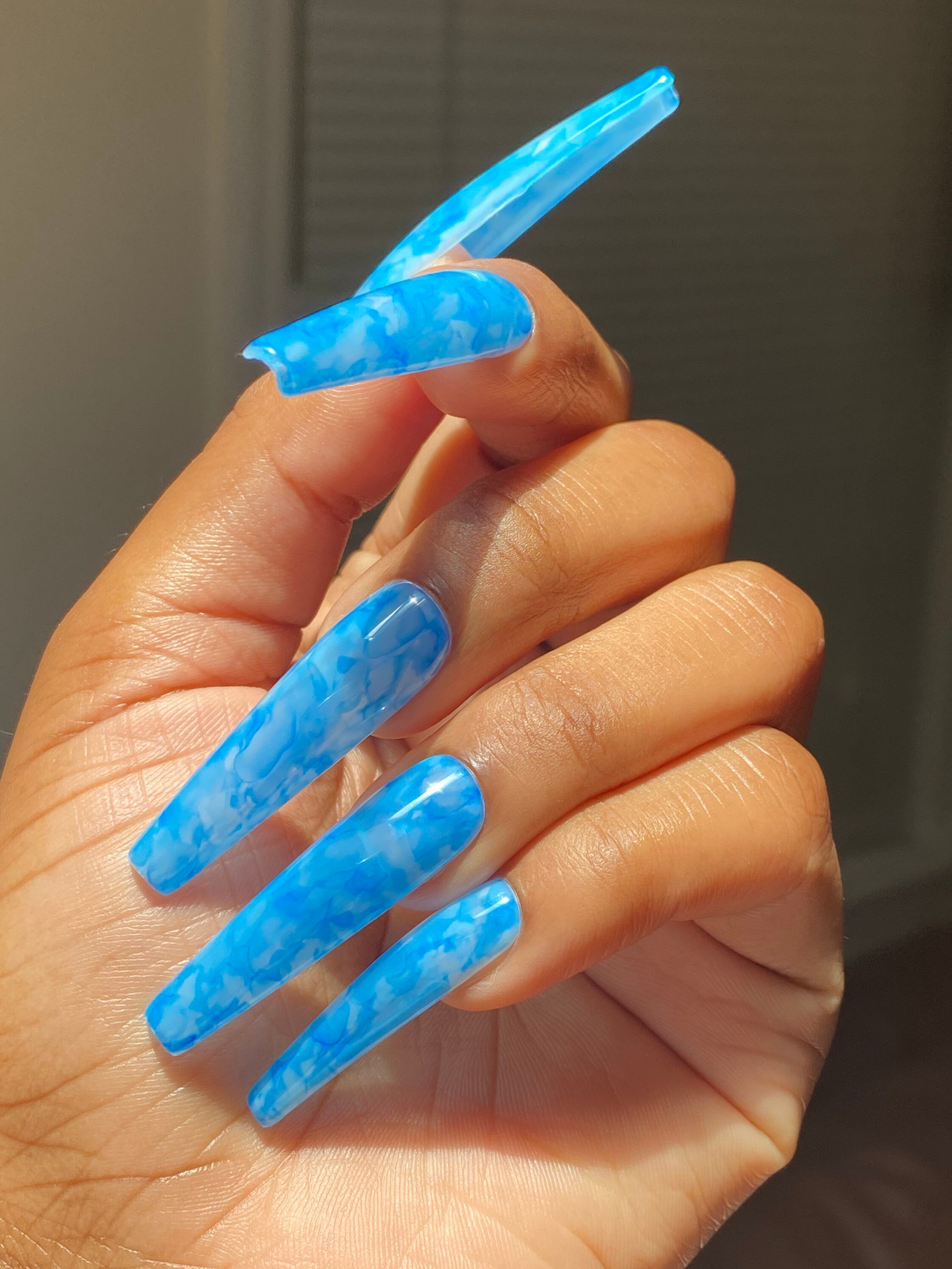 Poolside Blue Watercolor Press-on Nails Press-on Nails - Etsy