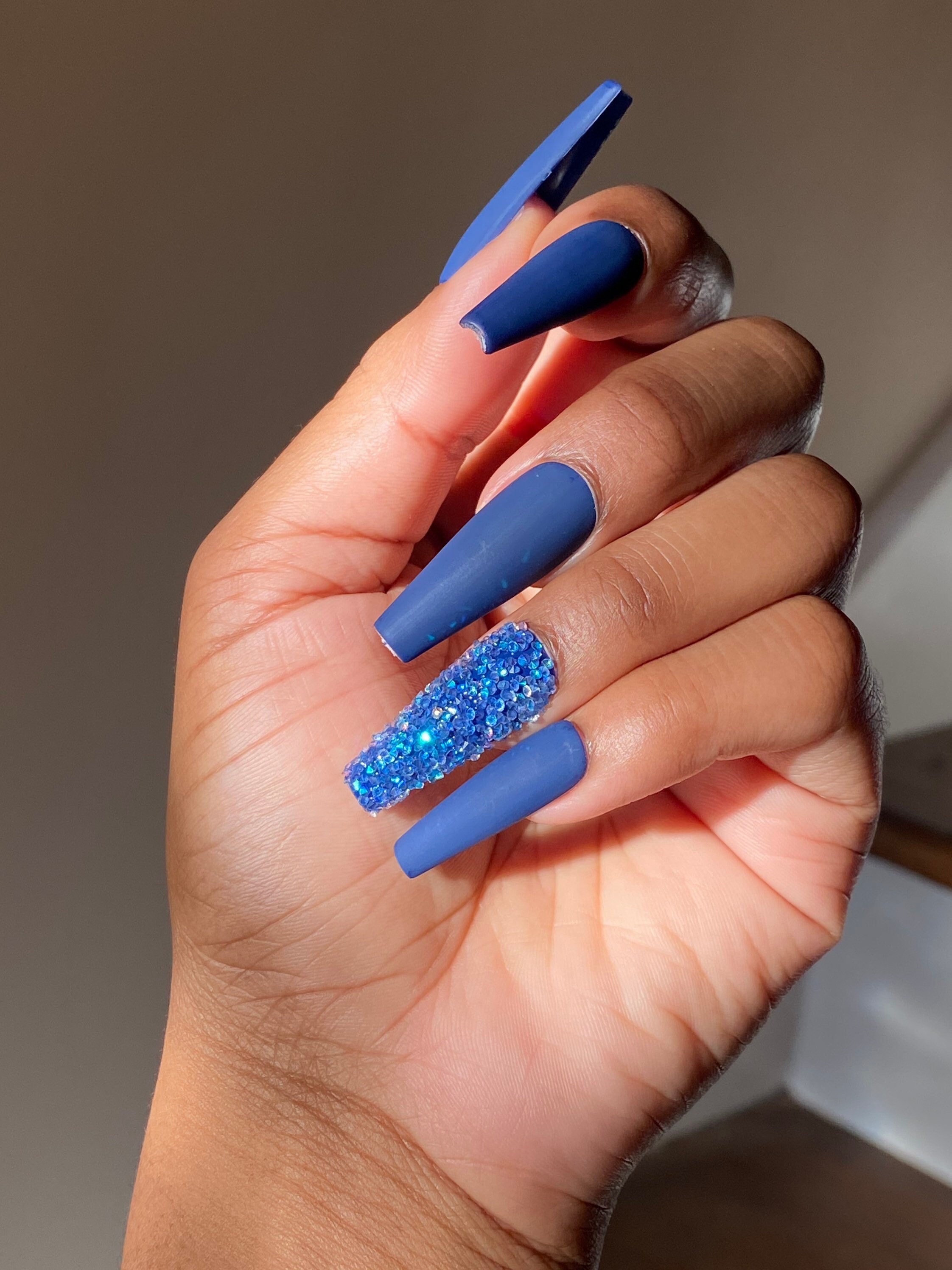 Dark Blue Coffin Nails - Etsy