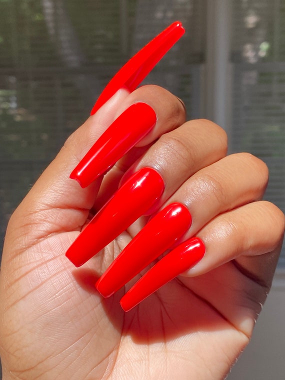 Candy Apple Bright Red Press On Nails Press On Nails Etsy