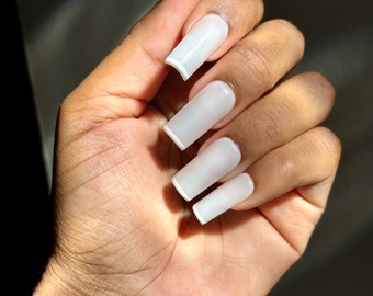 French Cloud (30 pc READY TO SHIP set) • Milky White Micro French Tip Press On Nails • Hand Designed Set • Long Square Nails