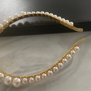 Pearl Headband, Gold Finish, Bridal Headband, Wedding Fascinator, Faux Pearl Headband, Elegant Headband