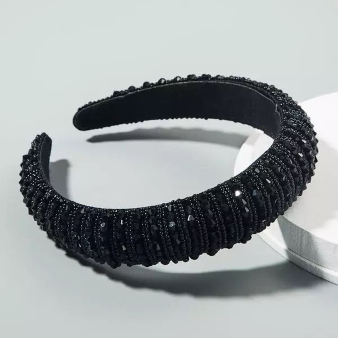 Black Rhinestone Headband Diamond Crystal Headband Thick Etsy