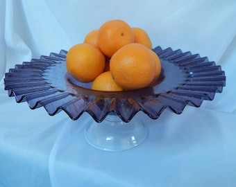 Centro de mesa de vidrio morado soplado a mano de estilo vintage