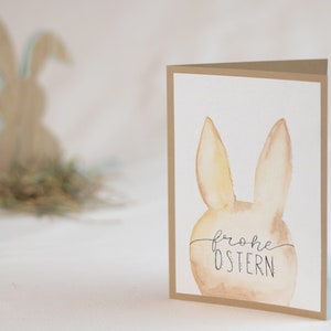 Osterkarte mit Watercolor Hasenkopf als Klappkarte I Handgemacht I Ostergruß I Ostergeschenk für Frau und Mann