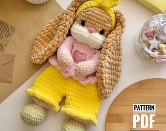 Crochet pattern bunny amigurumi, Gift for a child, pattern snuggler bunny, Blanket, Cute crochet bunny