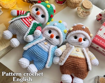 Crochet snowman. Christmas snowman crochet pattern. Christmas crochet toys, Crochet PDF in English
