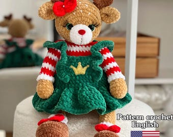 Christmas reindeer, Crochet Pattern, Deer in a dress Amigurumi, Christmas Crochet Pattern, Christmas reindeer Crocget Pattern In English