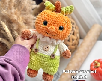 Crochet Pumpkin Man Pattern, Halloween Plush Toy, English PDF